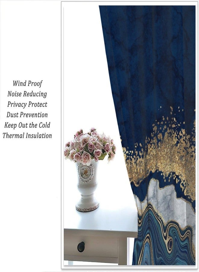 YSWOW Navy Blue Marble Blackout Curtains Abstract Modern Silver Gold Cracked Art Printed Window Drapes for Bedroom Room Decor Fabric 2 Panel 42x45 Inch 30% Shading Rate - Image 4